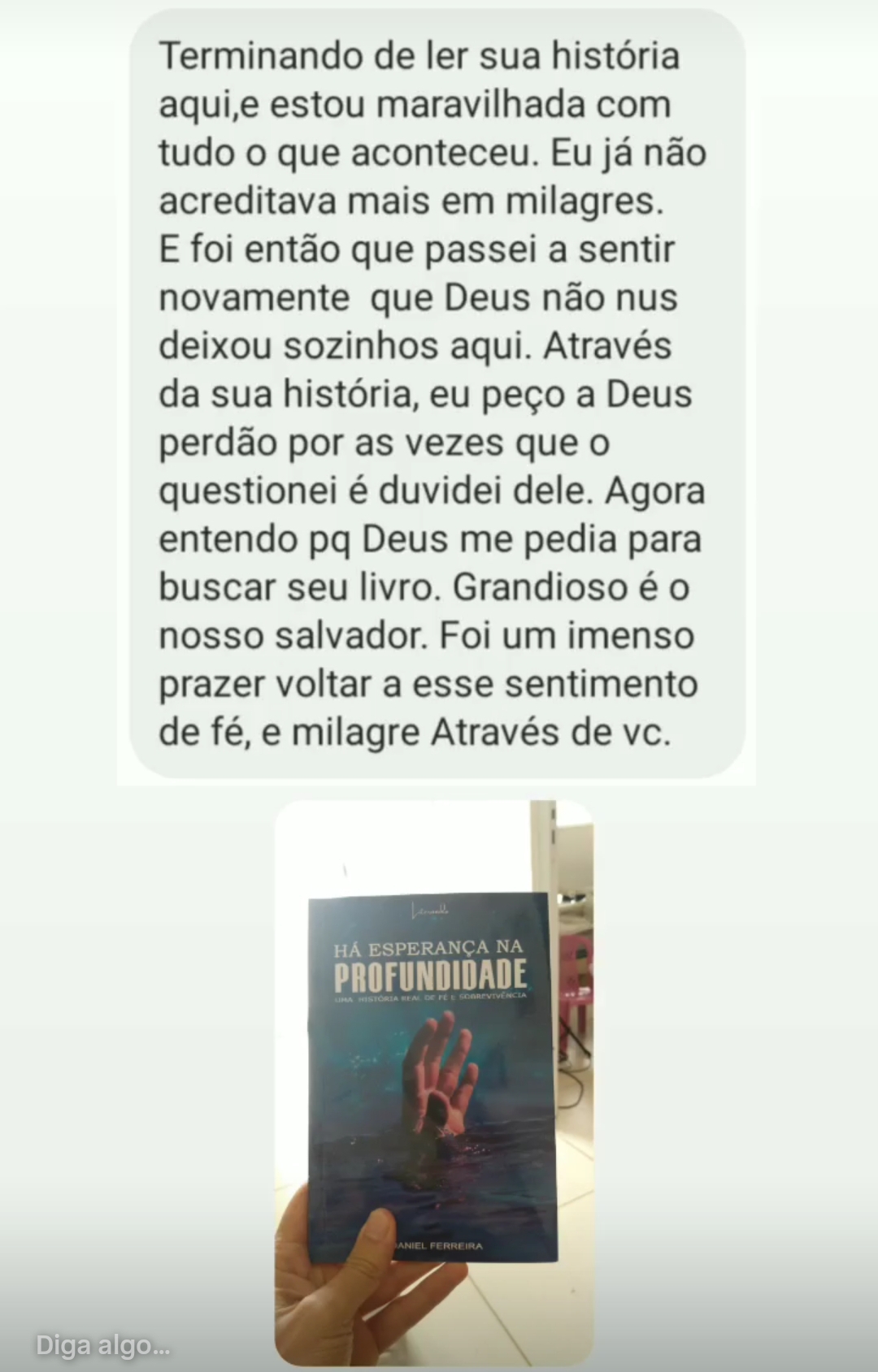 Mensagem de leitora emocionada com a história
